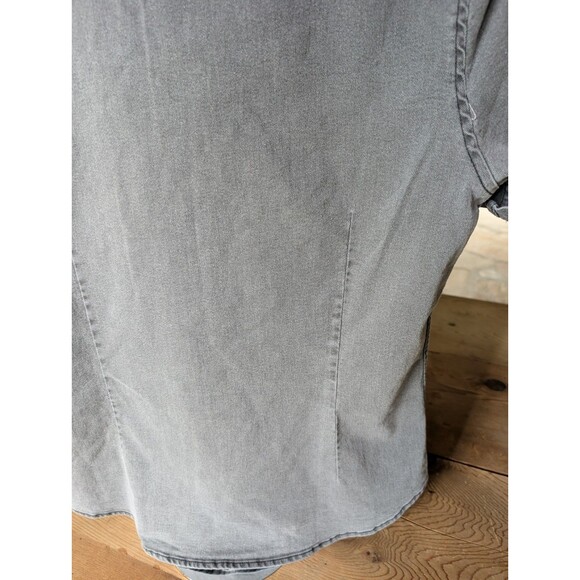 Asos Design Button Down Shirt Mens Large Gray Chambray Short Cuff Sleeve Casual - Picture 9 of 16